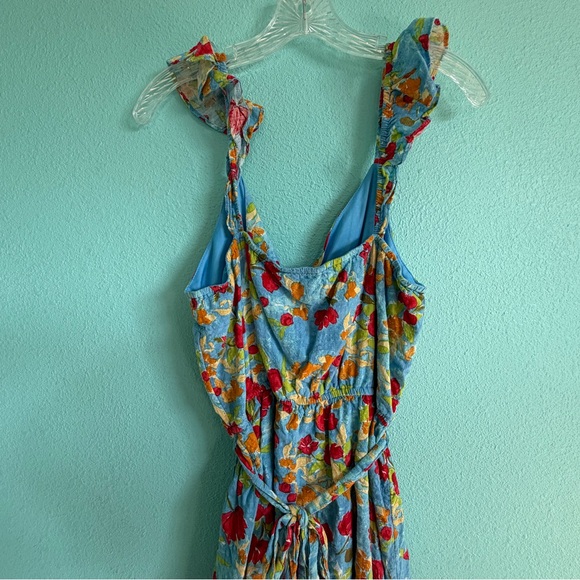 🌹 LC Lauren Conrad Red and Blue Tiered Wrap Midi Dress - Picture 6 of 7